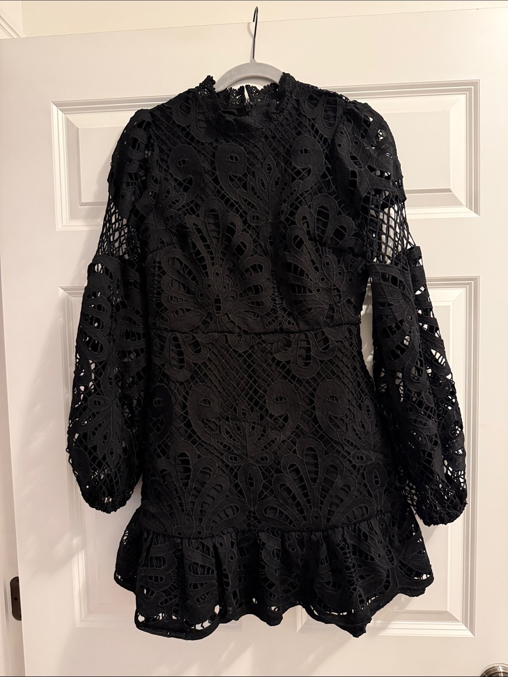 Aqua Black Long-Sleeve Lace Mini Dress